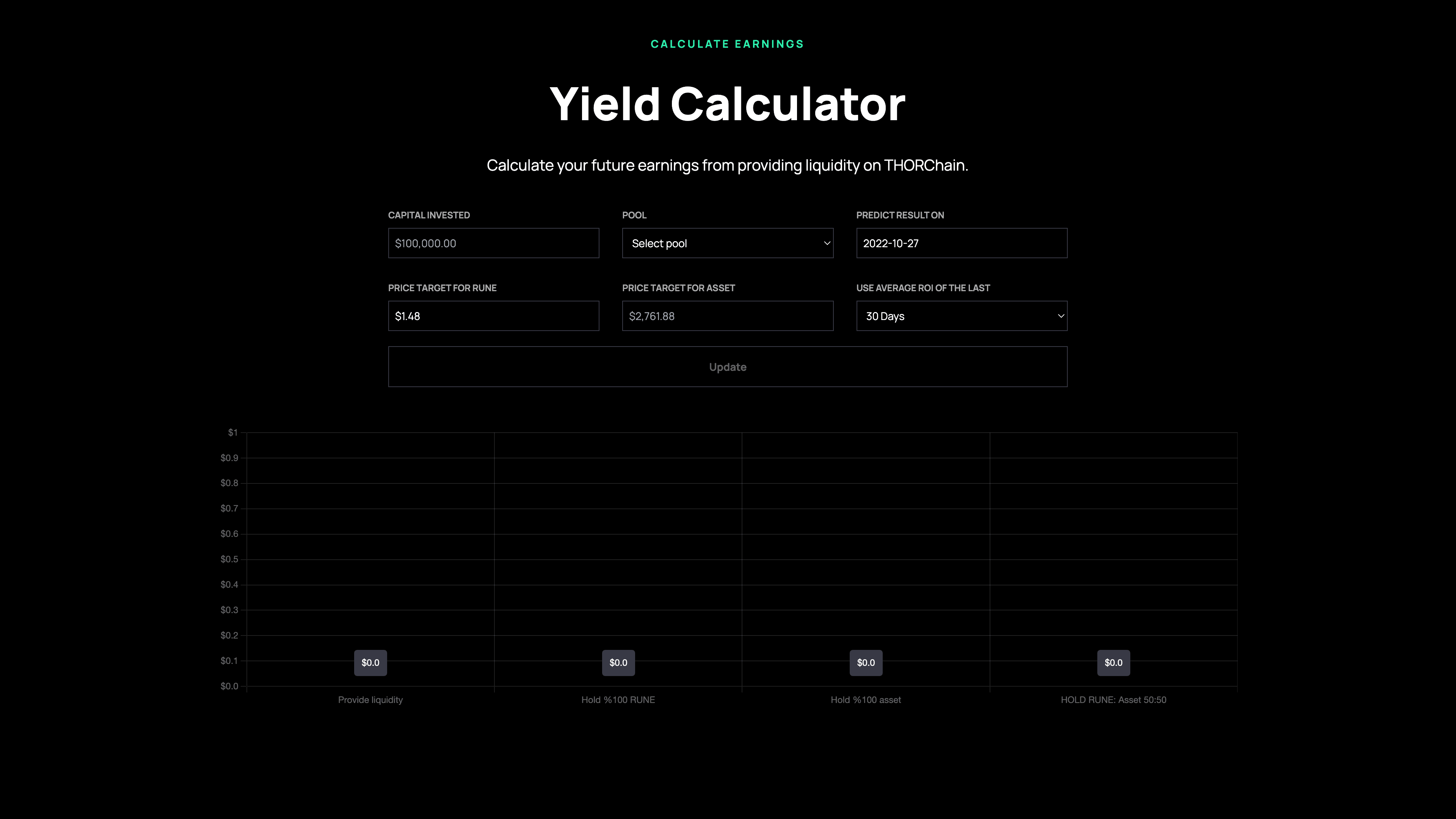 Yield calculator screenshot